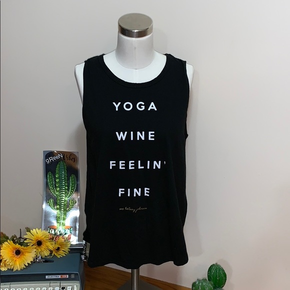 Betsey Johnson | Black Yoga Wine Feelin Fine Tank Top | Vacation Casual Shirt - Picture 2 of 8
